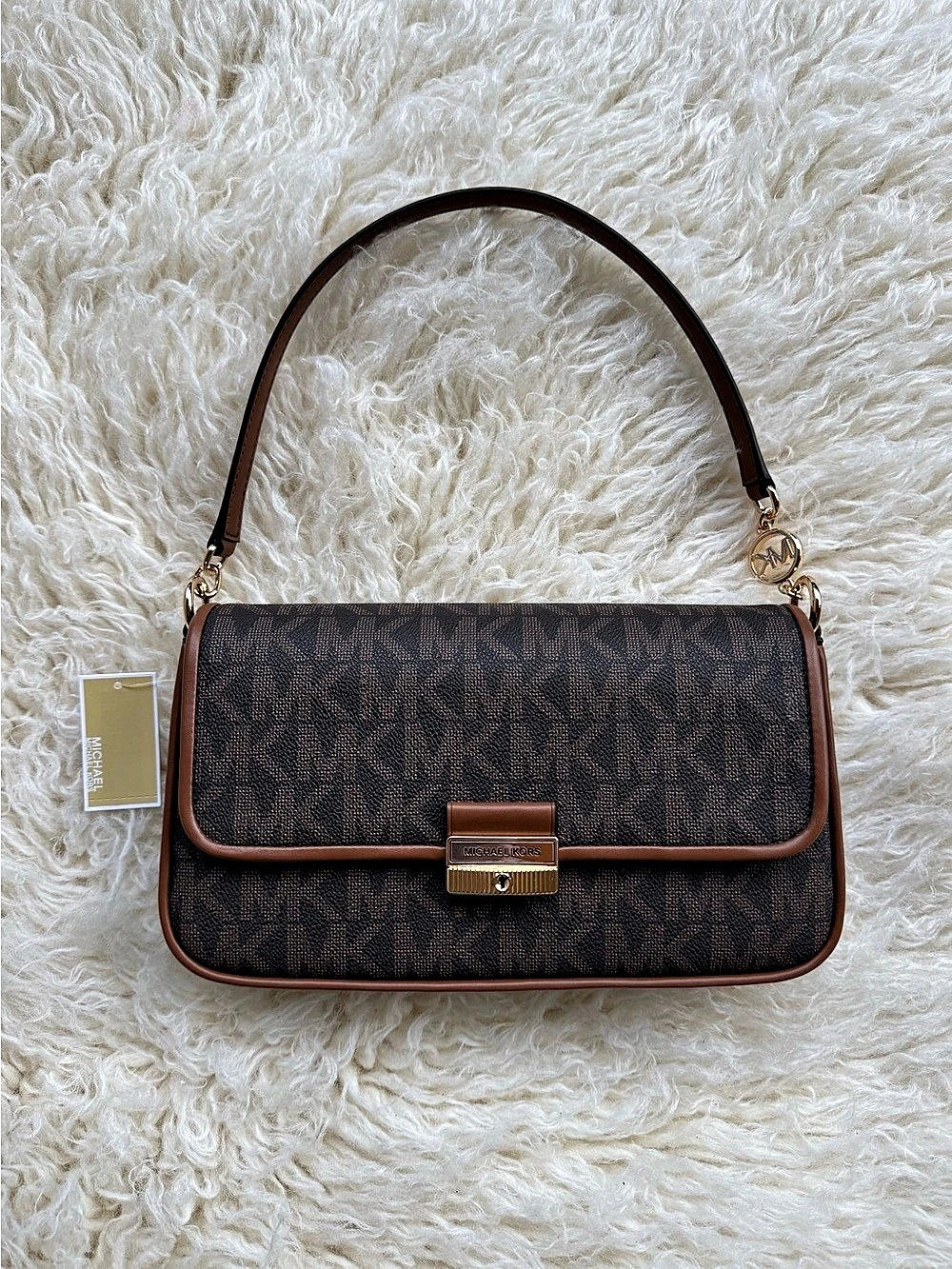 Michael Kors Bradshaw Medium Pochette Brown Logo Shoulder Bag NWT